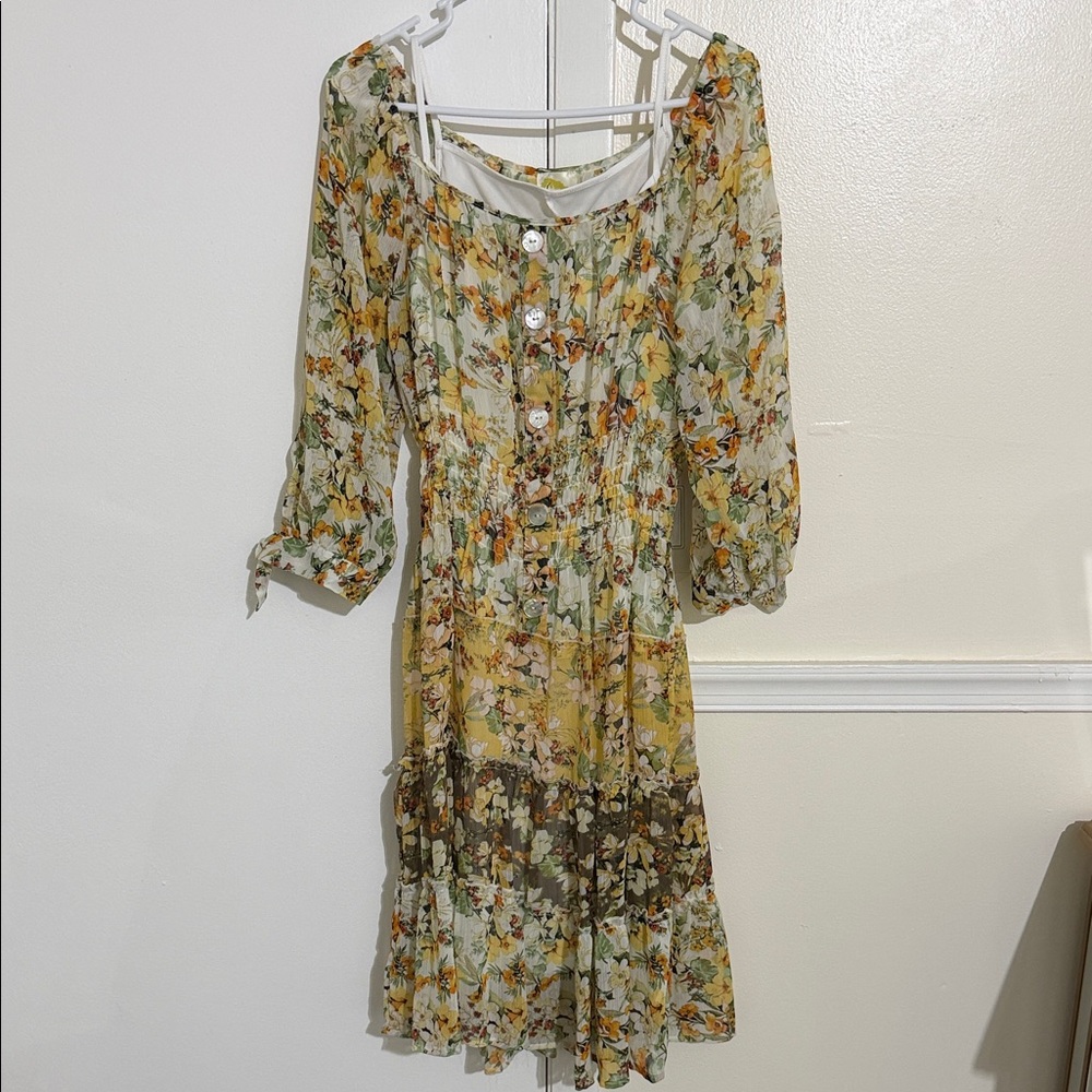 Fig and Flower Multicolor Floral Long Sleeve Dress